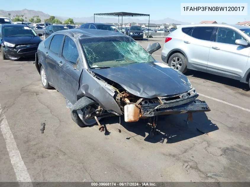 2011 Ford Focus Se VIN: 1FAHP3FN0BW120017 Lot: 39668174