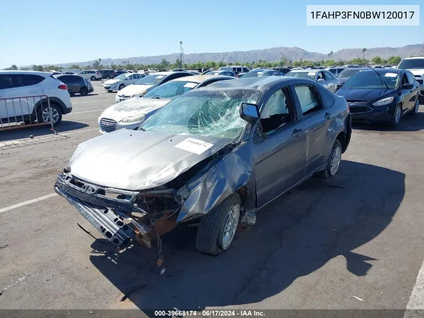 2011 Ford Focus Se VIN: 1FAHP3FN0BW120017 Lot: 39668174