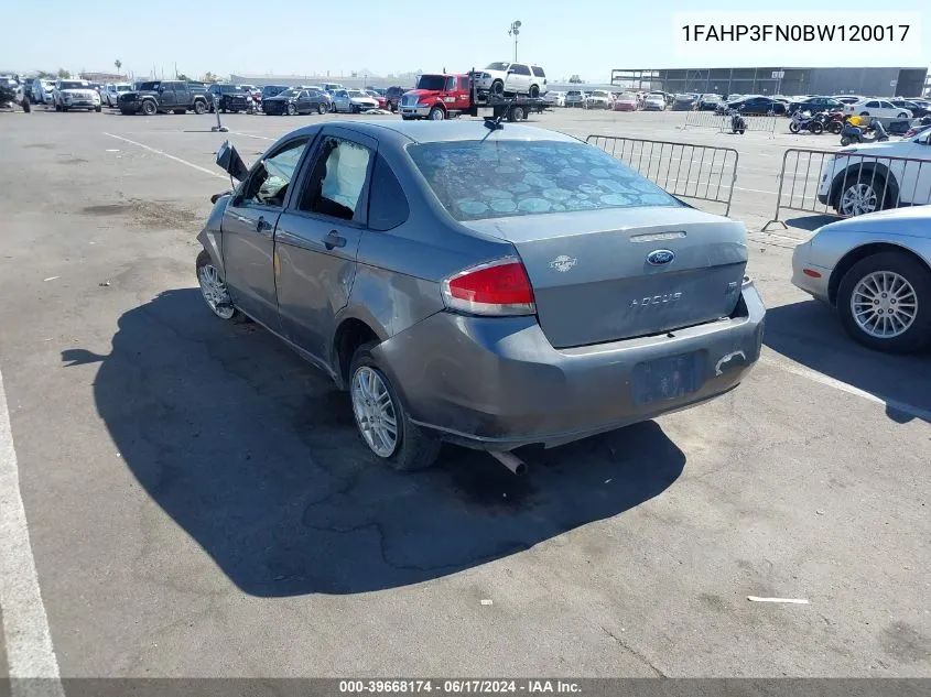 2011 Ford Focus Se VIN: 1FAHP3FN0BW120017 Lot: 39668174