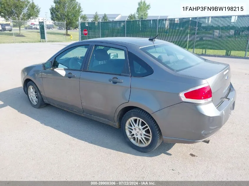 2011 Ford Focus Se VIN: 1FAHP3FN9BW198215 Lot: 39908306