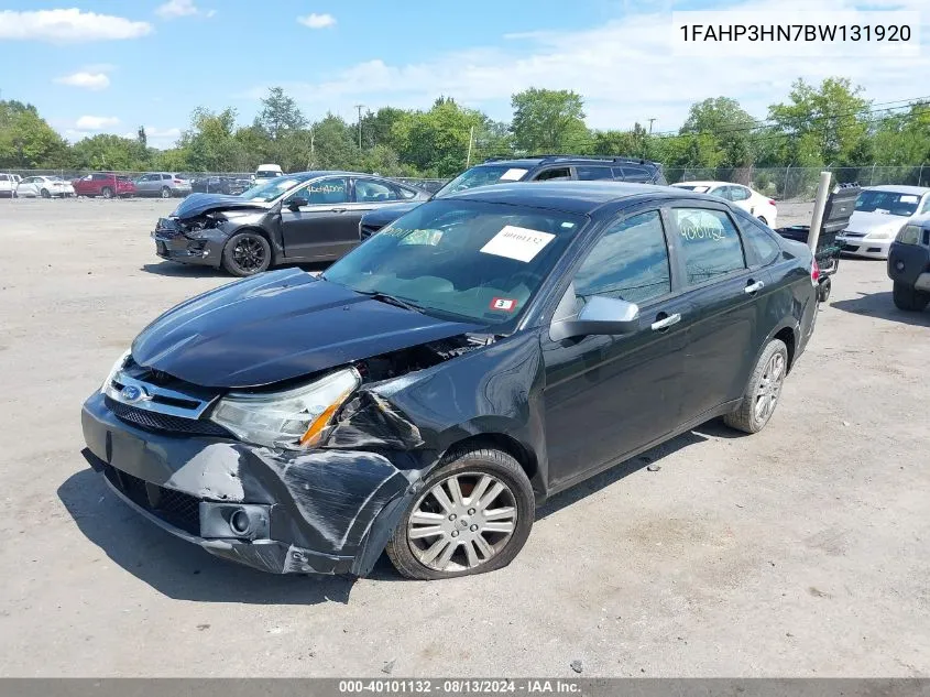 2011 Ford Focus Sel VIN: 1FAHP3HN7BW131920 Lot: 40101132