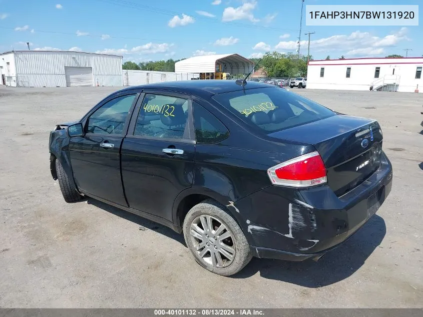 2011 Ford Focus Sel VIN: 1FAHP3HN7BW131920 Lot: 40101132