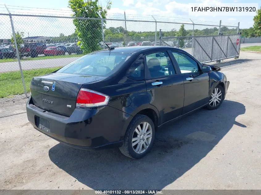 2011 Ford Focus Sel VIN: 1FAHP3HN7BW131920 Lot: 40101132