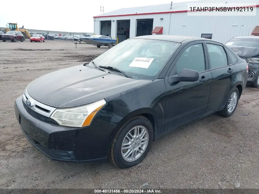 2011 Ford Focus Se VIN: 1FAHP3FN5BW192119 Lot: 40131456