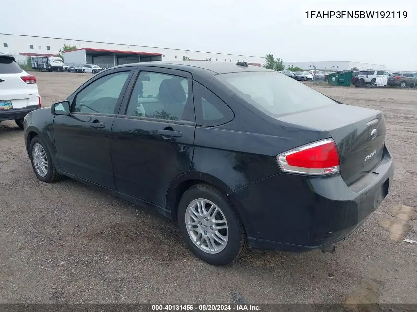 2011 Ford Focus Se VIN: 1FAHP3FN5BW192119 Lot: 40131456