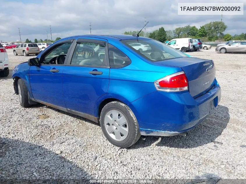 2011 Ford Focus S VIN: 1FAHP3EN7BW200092 Lot: 40149493