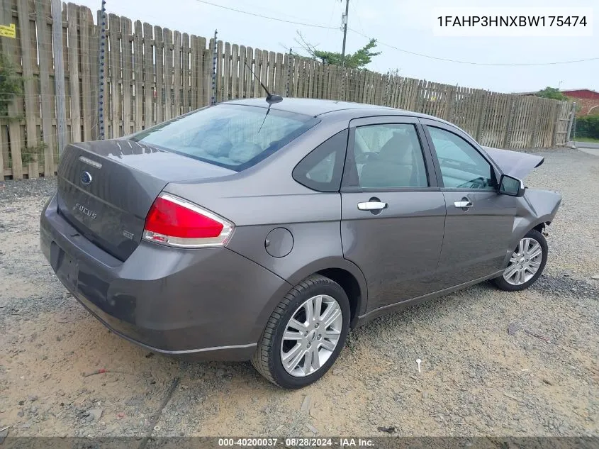 2011 Ford Focus Sel VIN: 1FAHP3HNXBW175474 Lot: 40200037