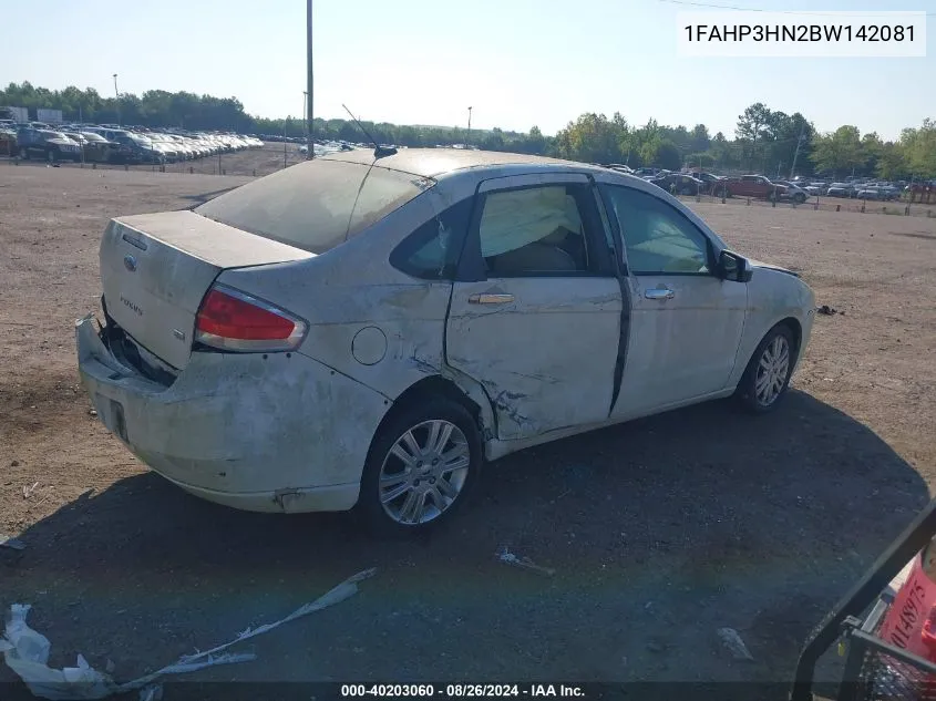 2011 Ford Focus Sel VIN: 1FAHP3HN2BW142081 Lot: 40203060