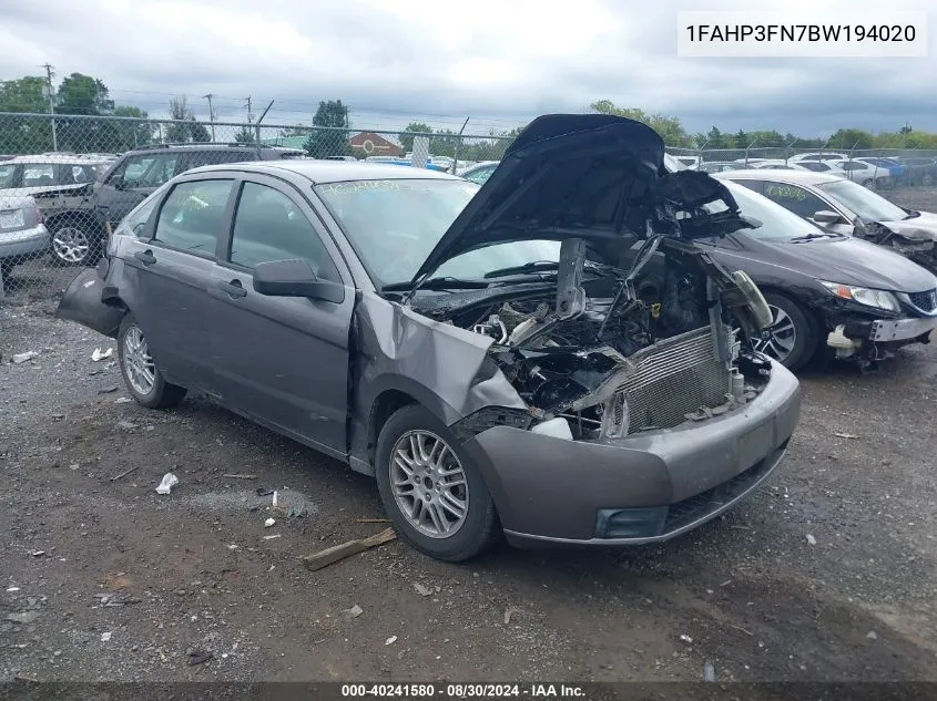 2011 Ford Focus Se VIN: 1FAHP3FN7BW194020 Lot: 40241580