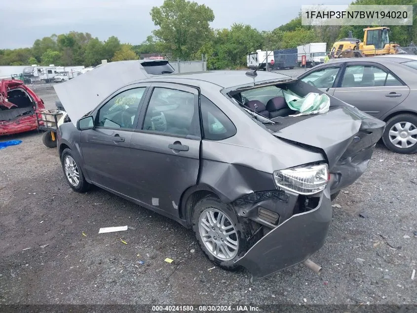 2011 Ford Focus Se VIN: 1FAHP3FN7BW194020 Lot: 40241580