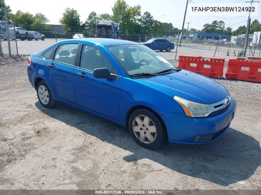 2011 Ford Focus S VIN: 1FAHP3EN3BW124922 Lot: 40312036