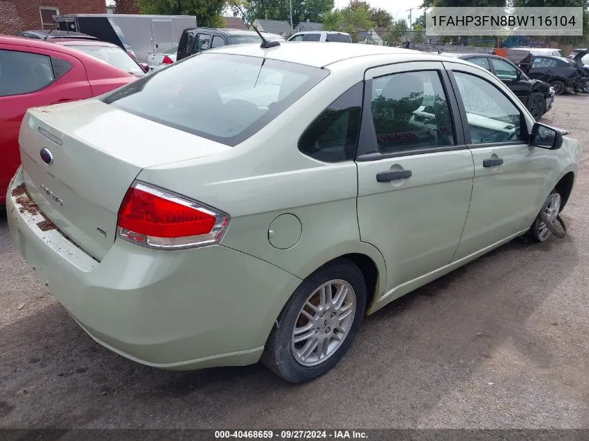 2011 Ford Focus Se VIN: 1FAHP3FN8BW116104 Lot: 40468659