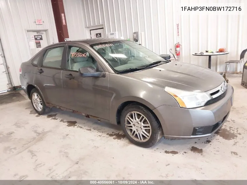 2011 Ford Focus Se VIN: 1FAHP3FN0BW172716 Lot: 40556061