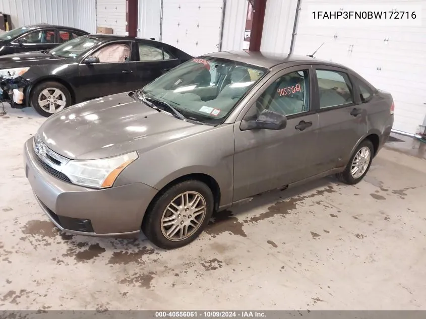 2011 Ford Focus Se VIN: 1FAHP3FN0BW172716 Lot: 40556061