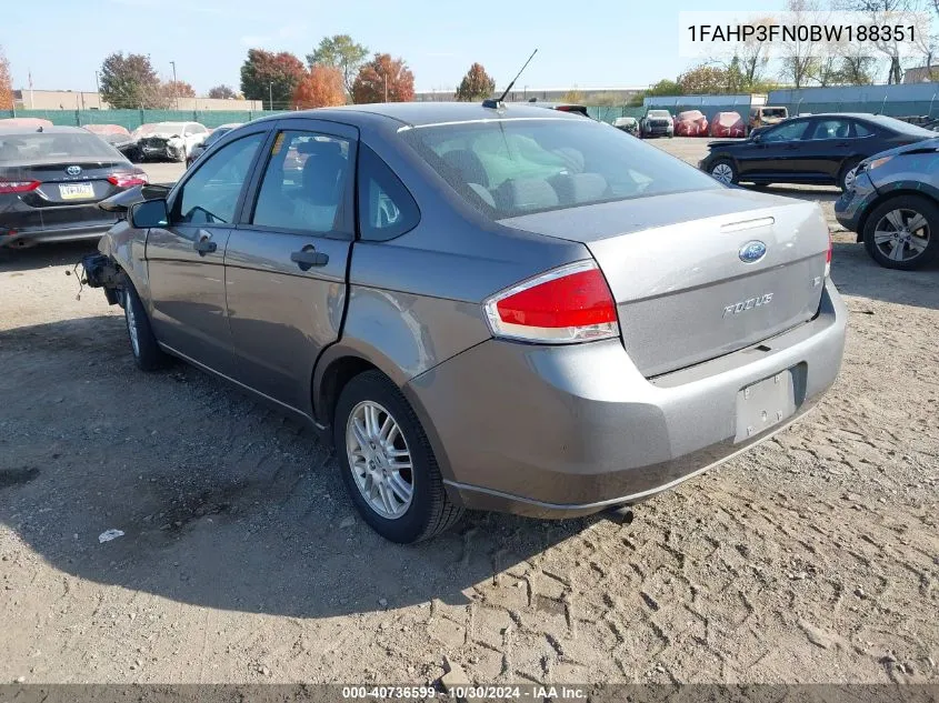 2011 Ford Focus Se VIN: 1FAHP3FN0BW188351 Lot: 40736599