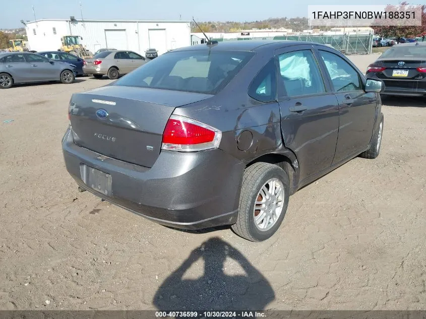 2011 Ford Focus Se VIN: 1FAHP3FN0BW188351 Lot: 40736599