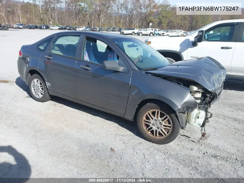 2011 Ford Focus Se VIN: 1FAHP3FN6BW175247 Lot: 40829817