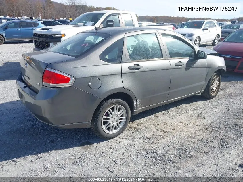 2011 Ford Focus Se VIN: 1FAHP3FN6BW175247 Lot: 40829817