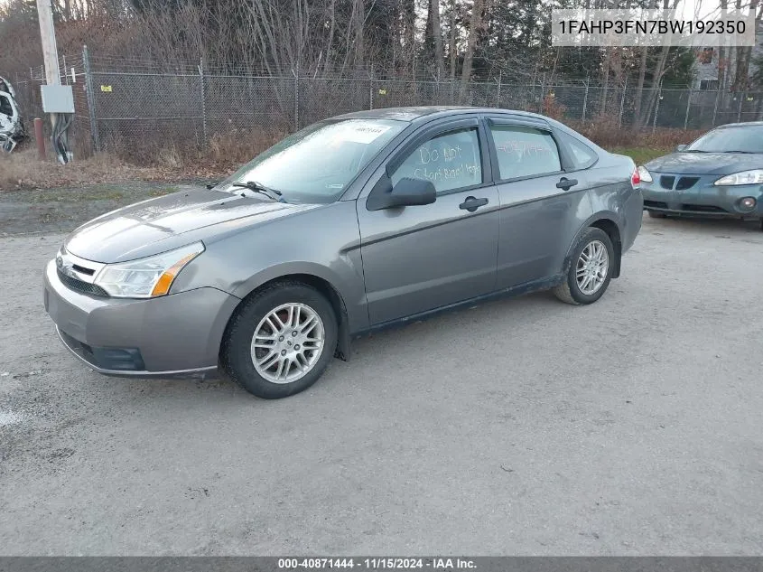 2011 Ford Focus Se VIN: 1FAHP3FN7BW192350 Lot: 40871444