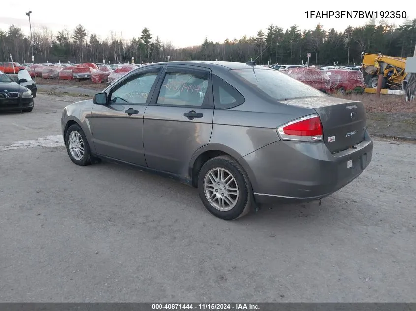 2011 Ford Focus Se VIN: 1FAHP3FN7BW192350 Lot: 40871444