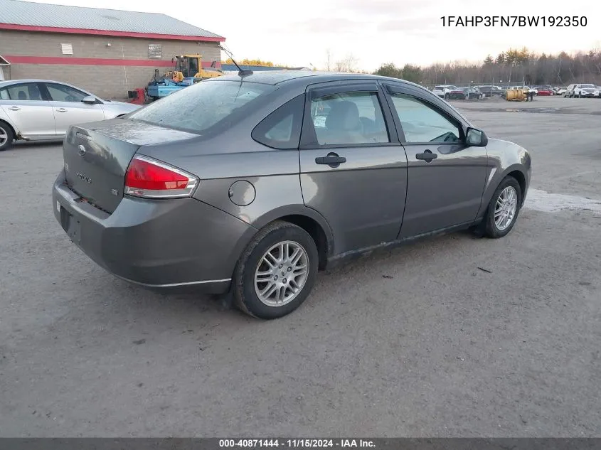 2011 Ford Focus Se VIN: 1FAHP3FN7BW192350 Lot: 40871444