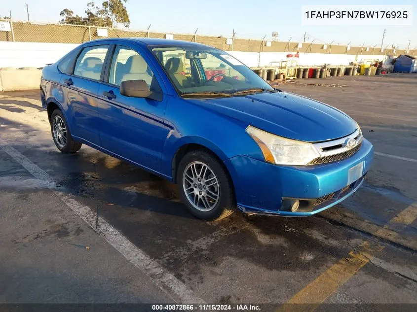 2011 Ford Focus Se VIN: 1FAHP3FN7BW176925 Lot: 40872866