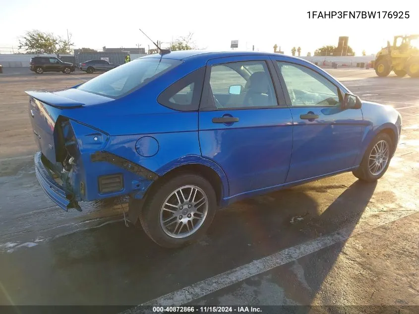 2011 Ford Focus Se VIN: 1FAHP3FN7BW176925 Lot: 40872866