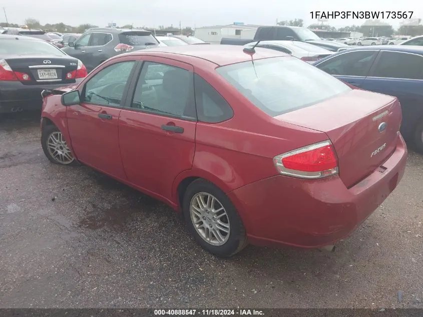 2011 Ford Focus Se VIN: 1FAHP3FN3BW173567 Lot: 40888547