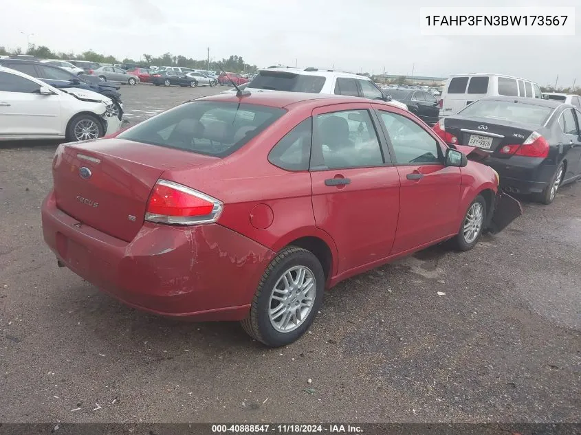 2011 Ford Focus Se VIN: 1FAHP3FN3BW173567 Lot: 40888547