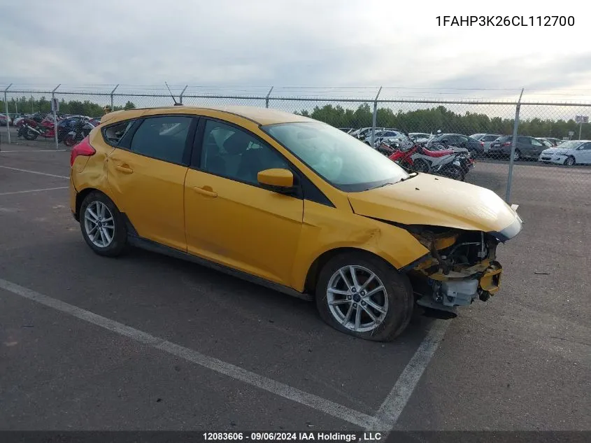 2012 Ford Focus Se VIN: 1FAHP3K26CL112700 Lot: 12083606