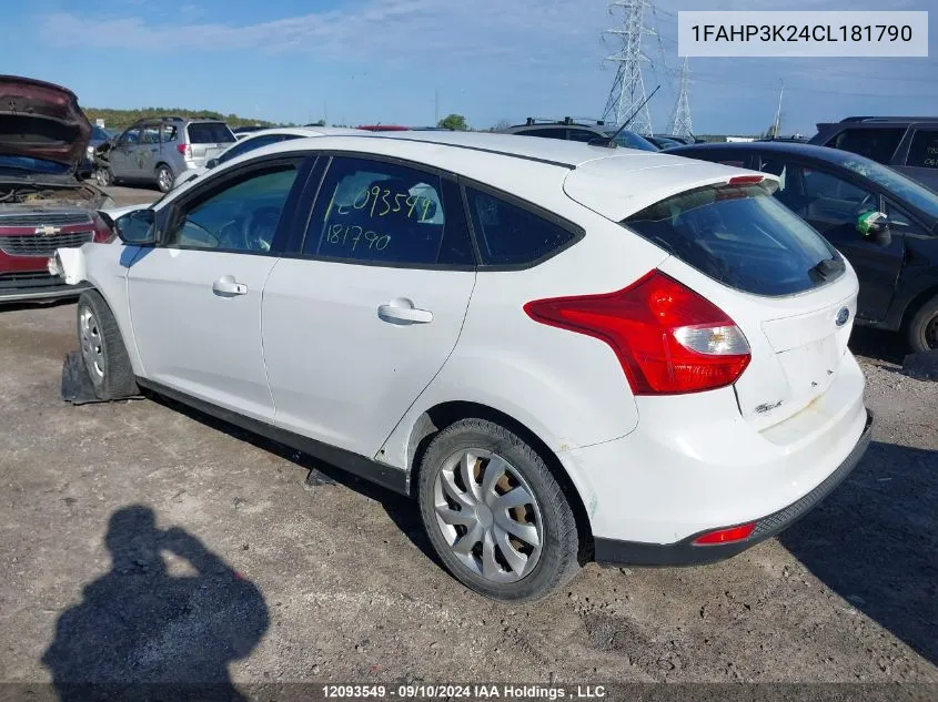 2012 Ford Focus Se VIN: 1FAHP3K24CL181790 Lot: 12093549