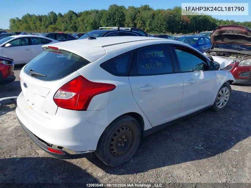 2012 Ford Focus Se VIN: 1FAHP3K24CL181790 Lot: 12093549