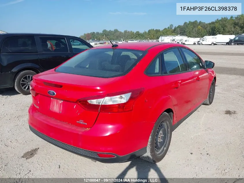 2012 Ford Focus Se VIN: 1FAHP3F26CL398378 Lot: 12100047