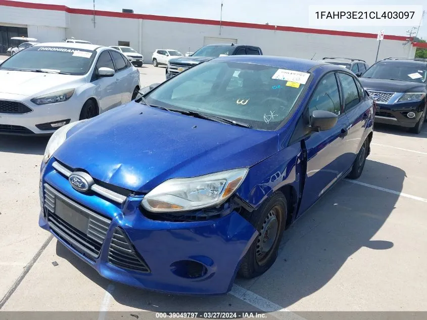 2012 Ford Focus S VIN: 1FAHP3E21CL403097 Lot: 39049797