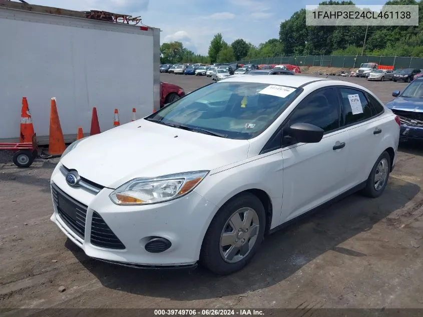 1FAHP3E24CL461138 2012 Ford Focus S