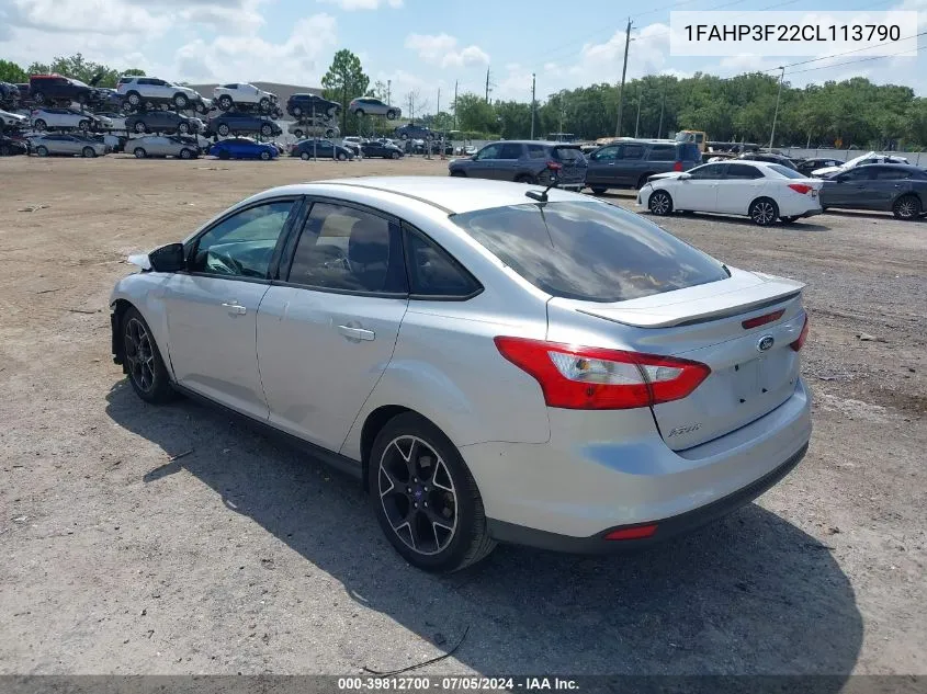 2012 Ford Focus Se VIN: 1FAHP3F22CL113790 Lot: 39812700