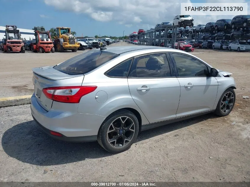 2012 Ford Focus Se VIN: 1FAHP3F22CL113790 Lot: 39812700