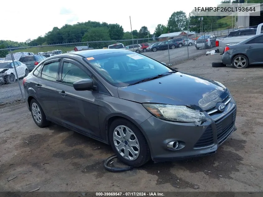 2012 Ford Focus Se VIN: 1FAHP3F26CL193644 Lot: 39869547