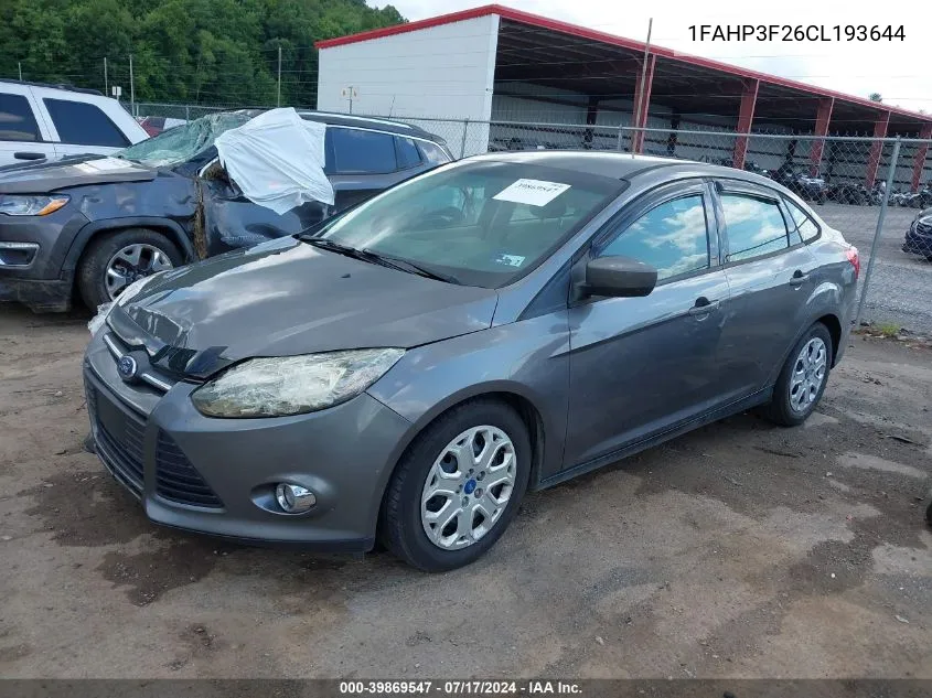 2012 Ford Focus Se VIN: 1FAHP3F26CL193644 Lot: 39869547