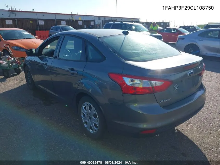 2012 Ford Focus Se VIN: 1FAHP3F29CL108750 Lot: 40032678