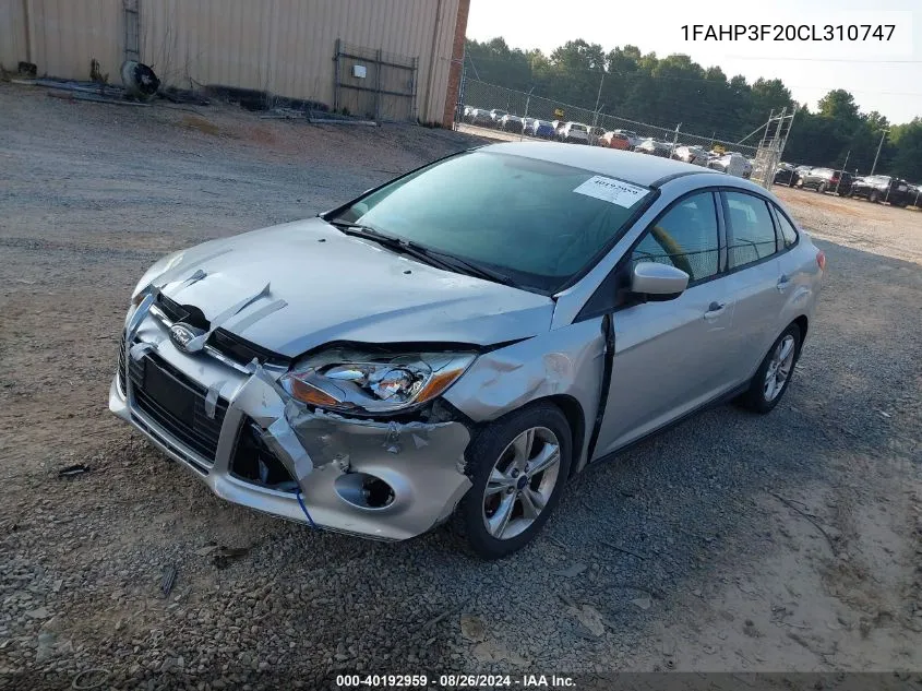 2012 Ford Focus Se VIN: 1FAHP3F20CL310747 Lot: 40192959