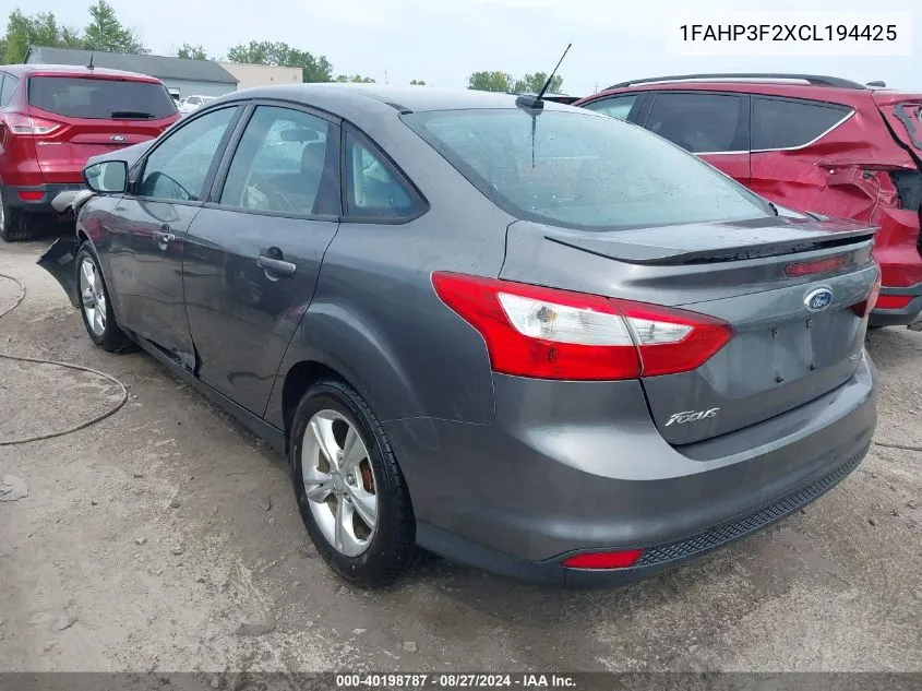 2012 Ford Focus Se VIN: 1FAHP3F2XCL194425 Lot: 40198787