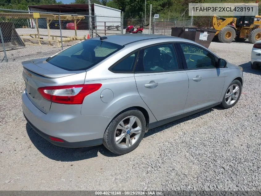 2012 Ford Focus Se VIN: 1FAHP3F2XCL428191 Lot: 40218248