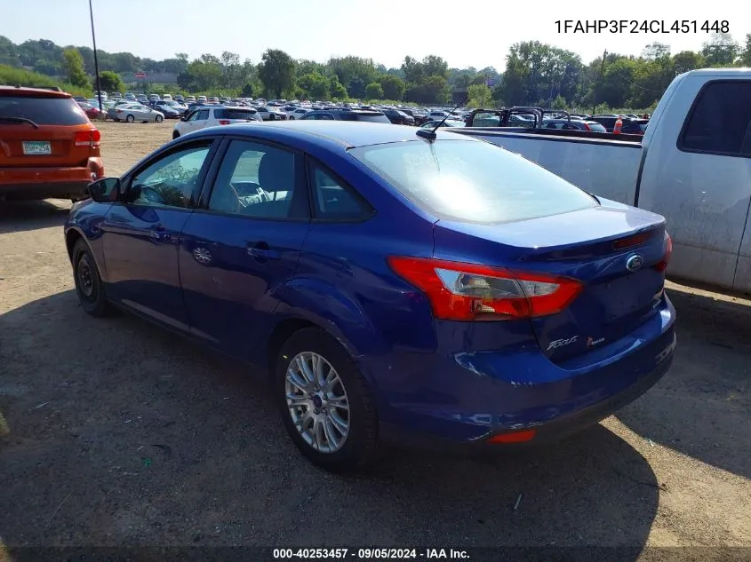 2012 Ford Focus Se VIN: 1FAHP3F24CL451448 Lot: 40253457