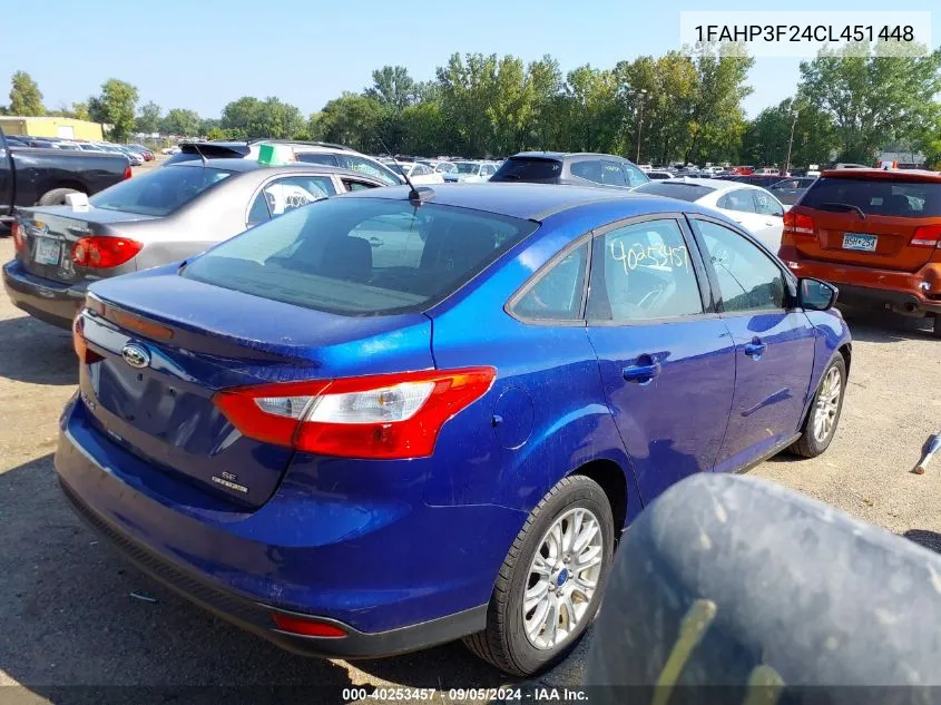 2012 Ford Focus Se VIN: 1FAHP3F24CL451448 Lot: 40253457