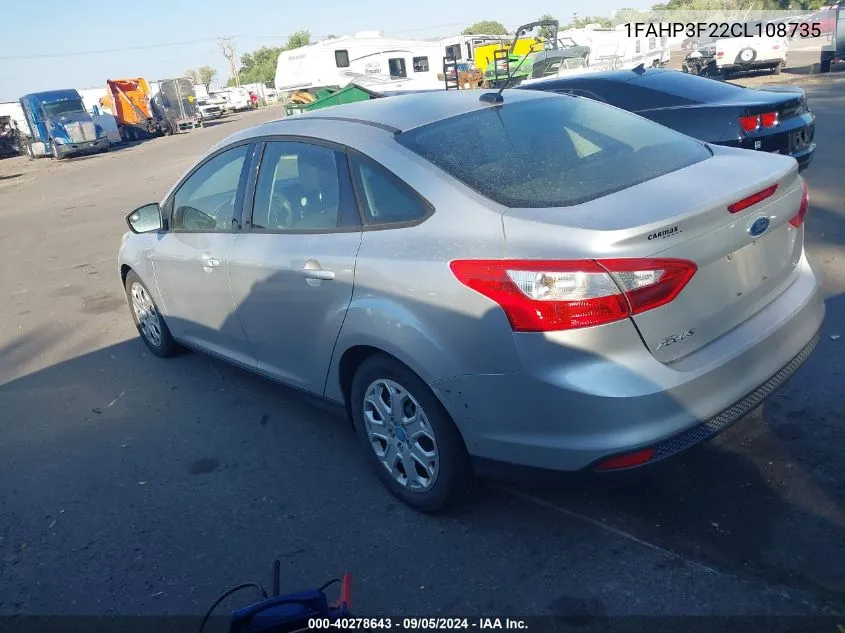 2012 Ford Focus Se VIN: 1FAHP3F22CL108735 Lot: 40278643