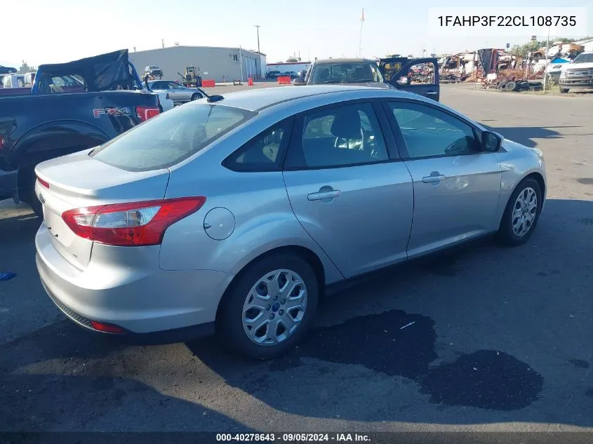 2012 Ford Focus Se VIN: 1FAHP3F22CL108735 Lot: 40278643