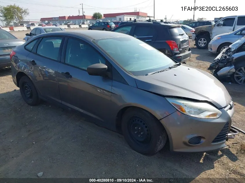 2012 Ford Focus S VIN: 1FAHP3E20CL265603 Lot: 40280810