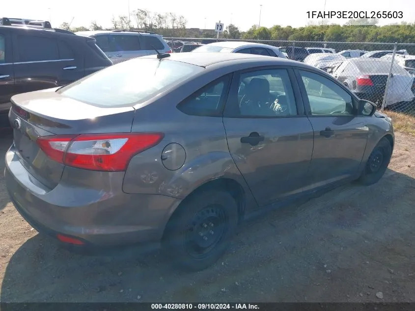 2012 Ford Focus S VIN: 1FAHP3E20CL265603 Lot: 40280810