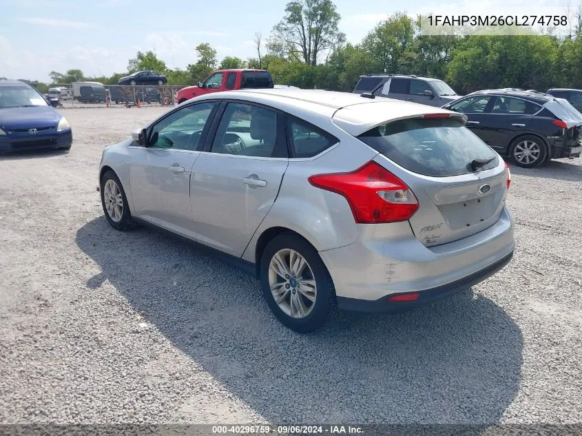 2012 Ford Focus Sel VIN: 1FAHP3M26CL274758 Lot: 40296759